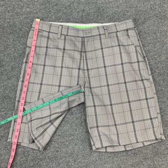 Greg Norman Shorts Mens 34 Gray Plaid Slim Fit Flat Front Tasso Elba Chino - Picture 6 of 9
